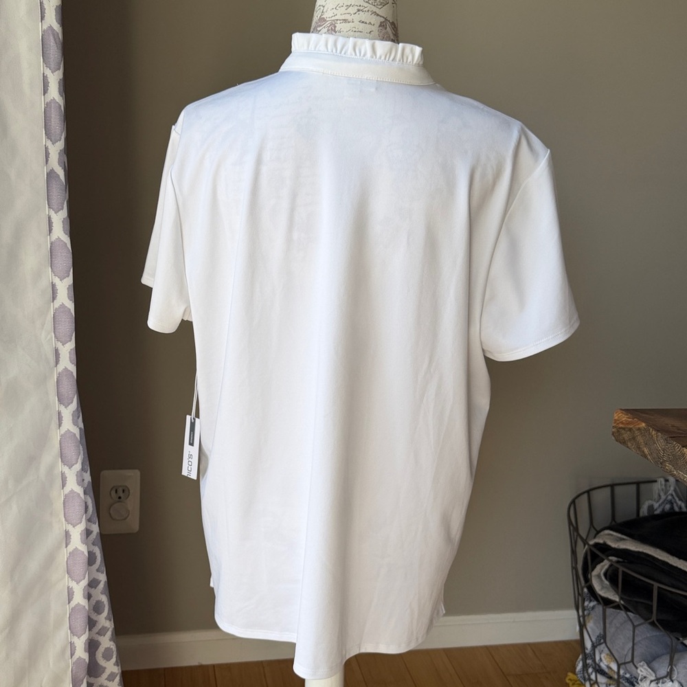 Chico’s UPF Ruffle Collar Polo Zip Short Sleeve SS Top Alabaster Golf Casual - Picture 4 of 6